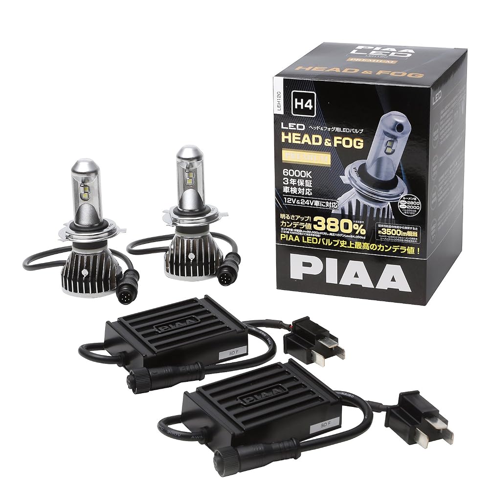 PIAA ヘッドライト/フォグライト用 LEDバルブ H4 6000K 92000cd 3500lm相当※ 車検対応 12V/24V共用 24/24W プレミアム・ ロングビーム高速走行向け LEH120｜ハッピーライフスタイルショップ 15,995円