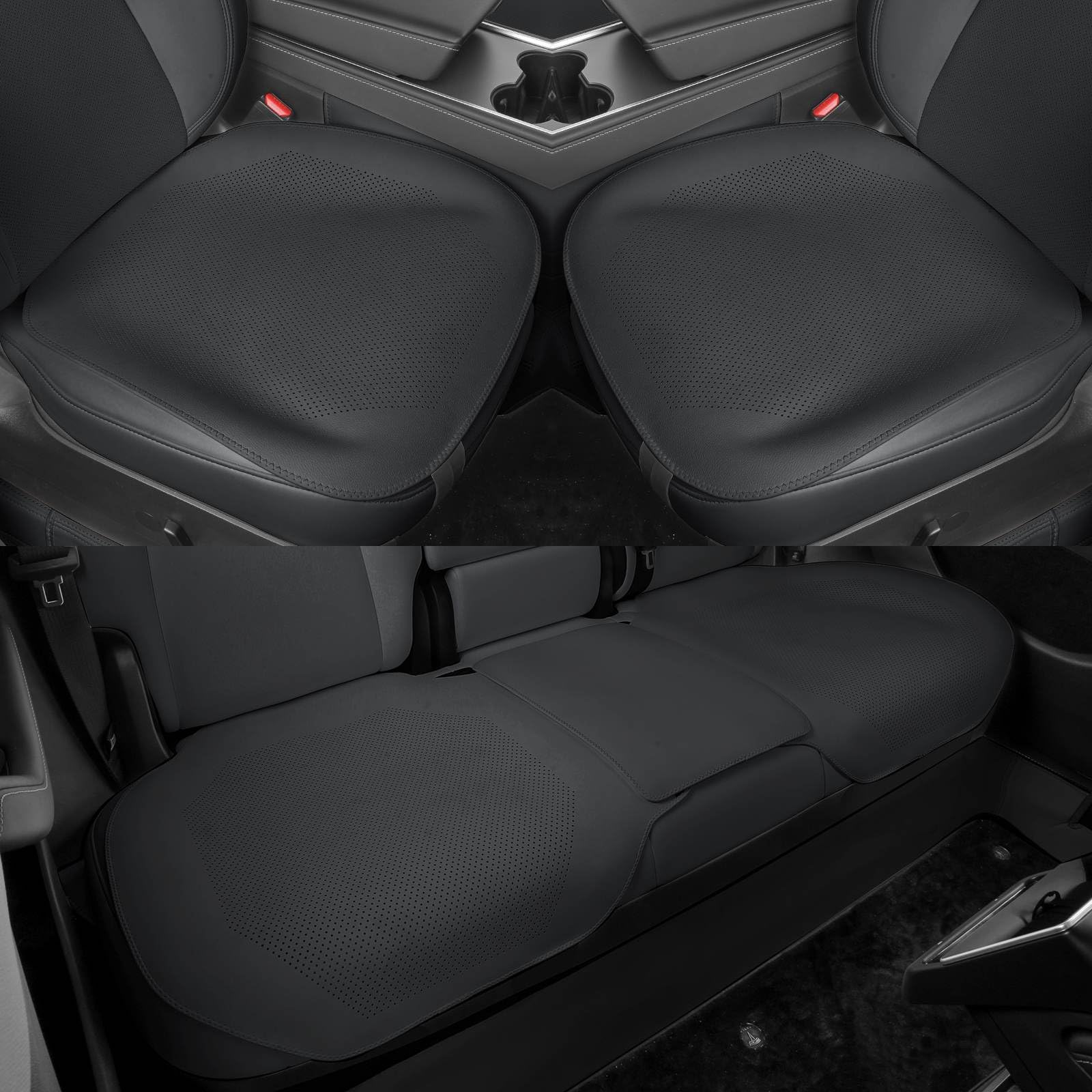 カーシートクッション ナッパレザー フロント&リアシートベンチボトム 超薄型通気性ノンスリップオートシートプロテクター ほとんどの車にユニバーサルタイプ オールシーズン対応 ブラック|ハッピーラッキーショップ