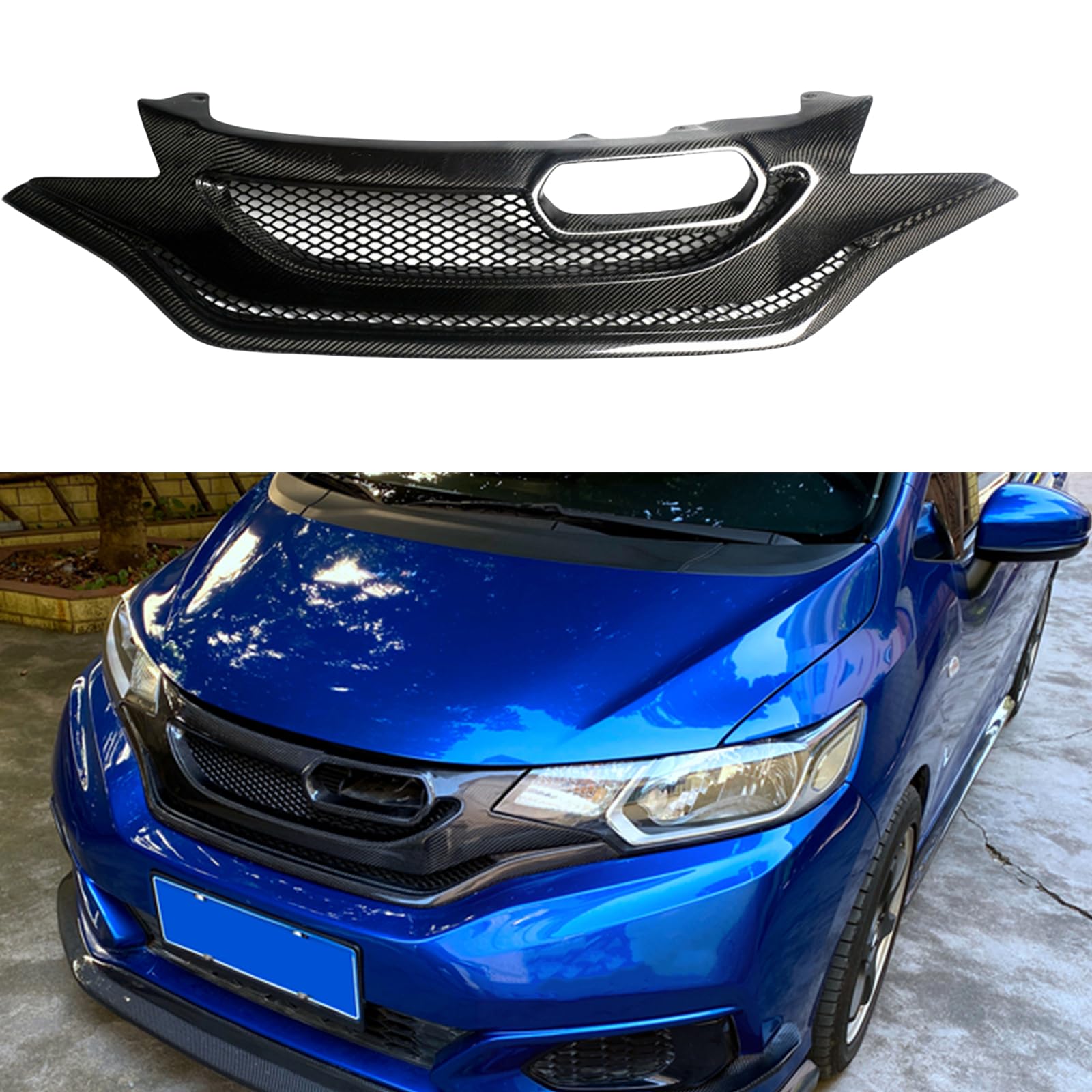 フロントバンパーグリルメッシュグリル ホンダ フィット GK5 Jazz 2018-2020 カーボンファイバー用|ハッピーラッキーショップ