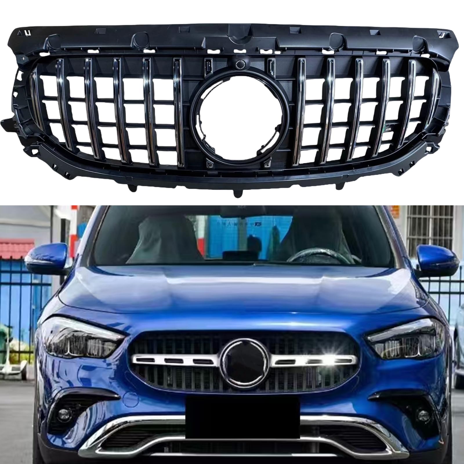 フロントバンパーアッパーグリルGTスタイル Benz GLA CLASS H247 2024-2025用 ブラックシルバー｜ハッピーラッキーショップ