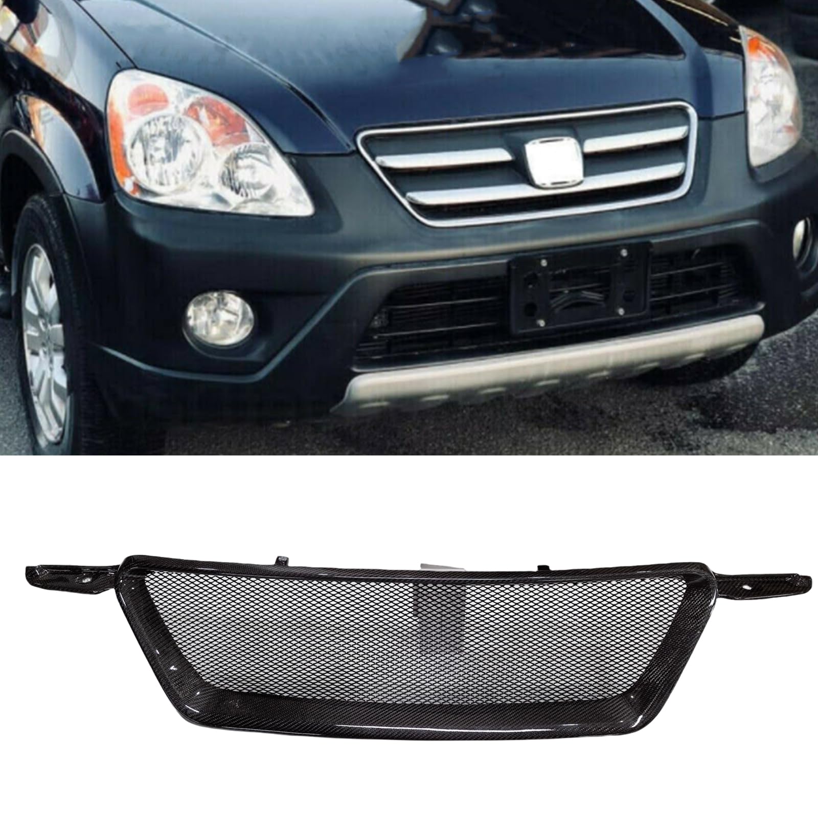フロントバンパーアッパーグリルメッシュグリル ホンダ CRV 2005-2006 カーボンファイバーマットブラック|ハッピーラッキーショップ