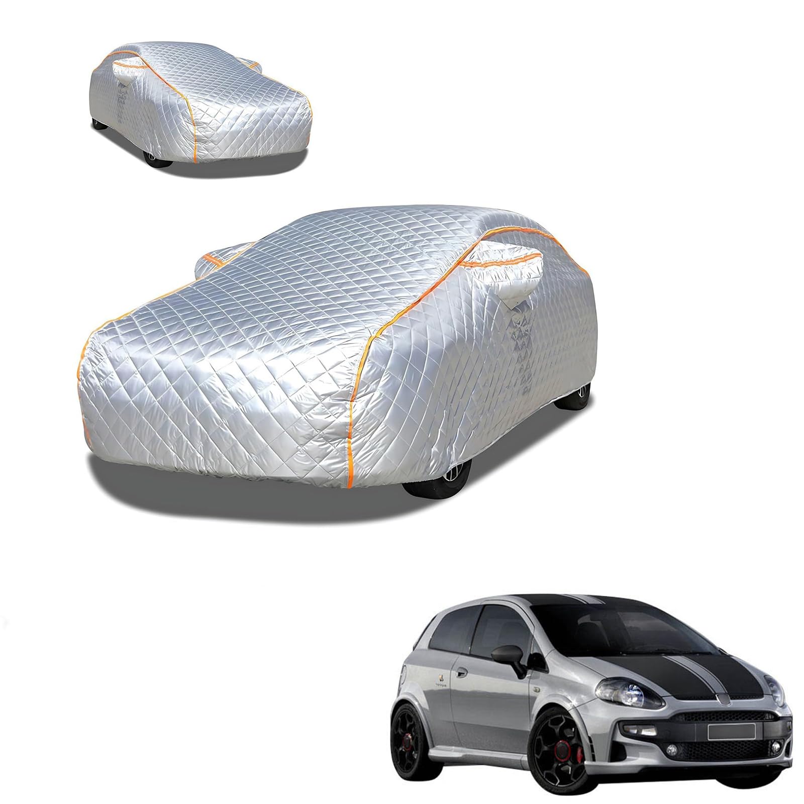 アバルト プント 2012年10月～2014年3月 専用 極厚5層構造 車カバー 雹対策 ボディカバー 裏起毛 防水 撥水 防雪 紫外線対策 自動車カバー 凍結防止 黄砂 PM2.5 対策 四季対応 屋外 屋内 傷防止 丈夫 収納袋付き｜ハッピーラッキーショップ