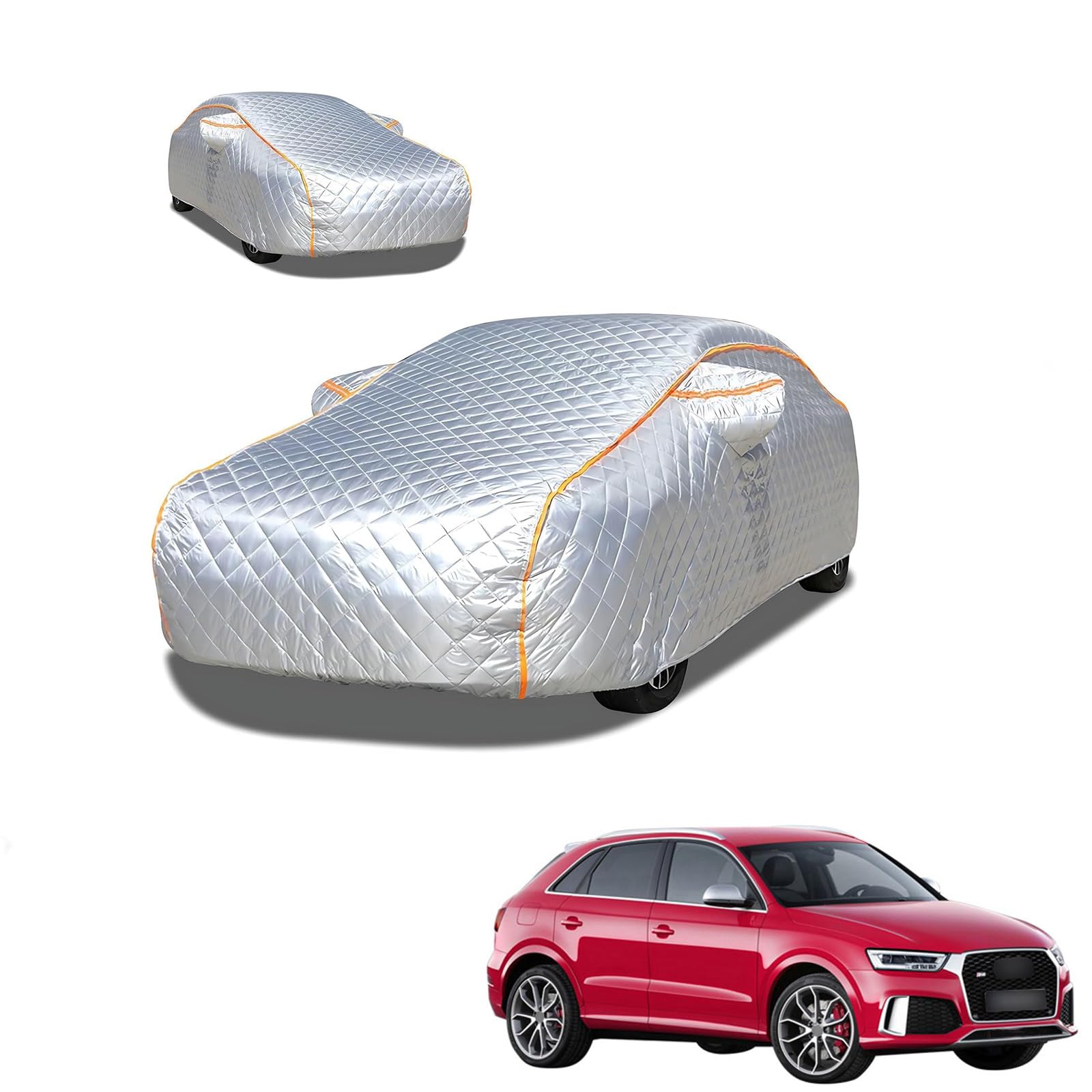 アウディ RS Q3 8U 2014年3月～2019年3月 専用 極厚5層構造 車カバー 雹対策 ボディカバー 裏起毛 防水 撥水 防雪 紫外線対策 自動車カバー 凍結防止 黄砂 PM2.5 対策 四季対応 屋外 屋内 傷防止 丈夫 収納袋付き｜ハッピーラッキーショップ