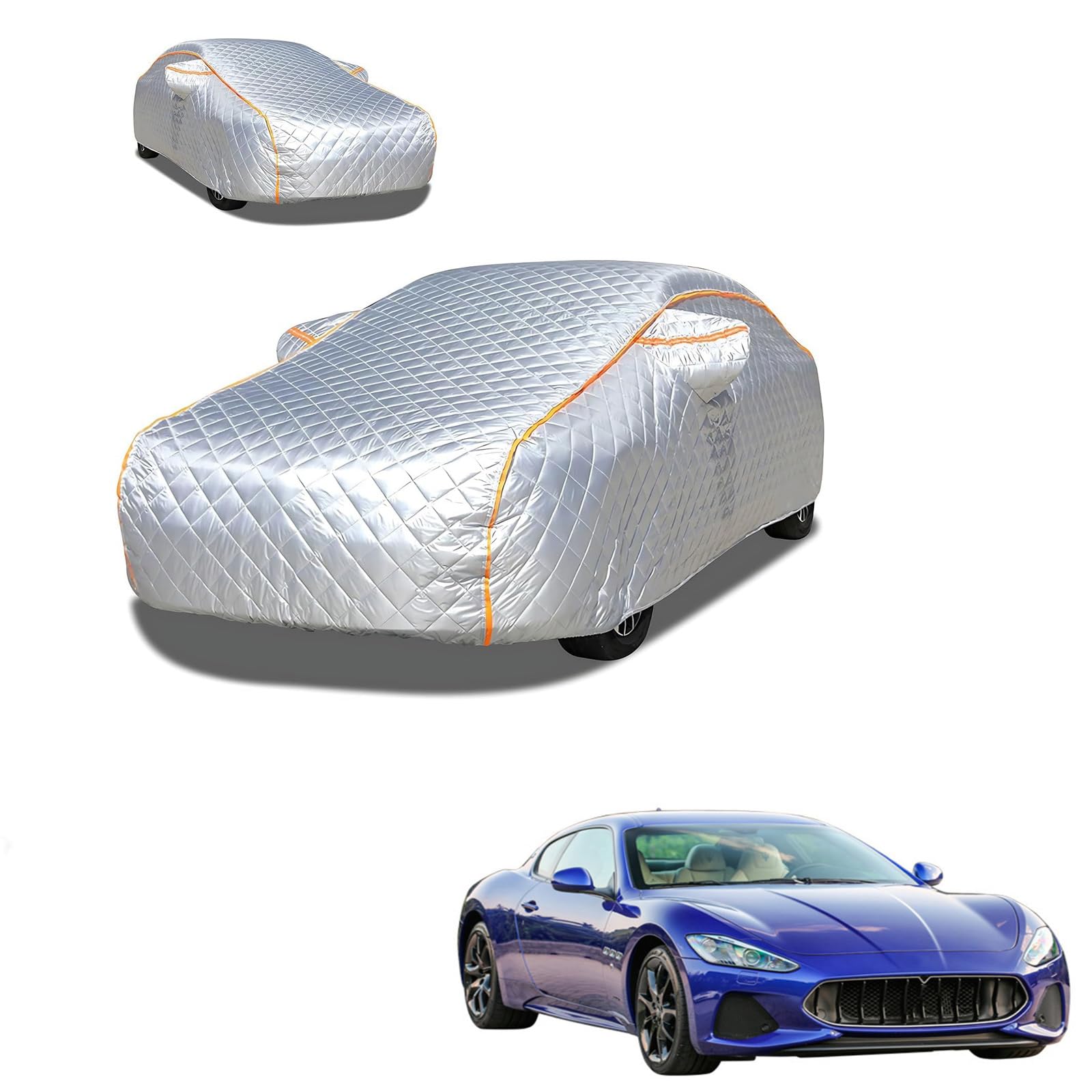 マセラティ グラントゥーリズモ 2007年10月～2020年8月 専用 極厚5層構造 車カバー 雹対策 ボディカバー 裏起毛 防水 撥水 防雪 紫外線対策 自動車カバー 凍結防止 黄砂 PM2.5 対策 四季対応 屋外 屋内 傷防止 丈夫 収納袋付き｜ハッピーラッキーショップ