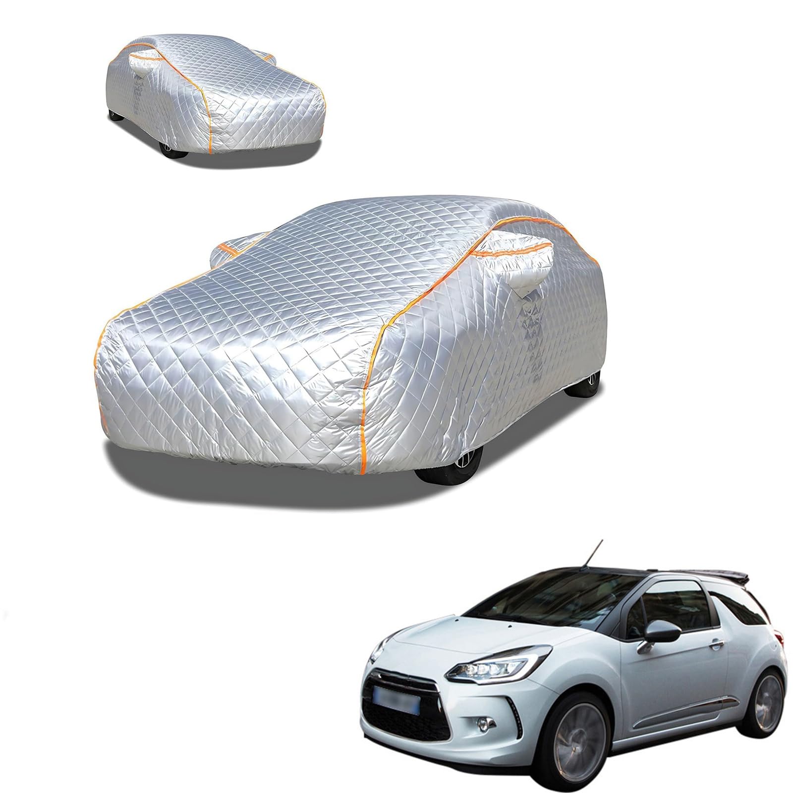シトロエン DS3カブリオ A5系 2013年7月～2015年9月 専用 極厚5層構造 車カバー 雹対策 ボディカバー 裏起毛 防水 撥水 防雪 紫外線対策 自動車カバー 凍結防止 黄砂 PM2.5 対策 四季対応 屋外 屋内 傷防止 丈夫 収納袋付き｜ハッピーラッキーショップ