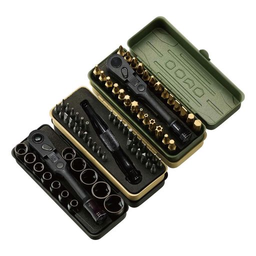 KESI ツールセット 77点 フルセット 差込角6.35mm (1/4インチ) ラチェットハンドル 薄型ソケット 精密ドライバー トルクス ビットセット S2鋼 多機能 整備工具 DIY バイク 車 家具組み立て|HappyMasaya