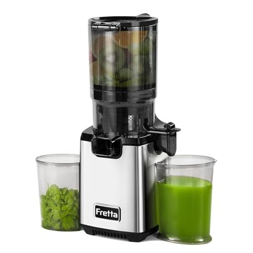 Fretta スロージューサー 13cm広い投入口 1.8L大容量 細かくカット不要 一度投入 取り付け簡単 コールドプレスジューサー BPAフリー シルバー｜HappyMasaya