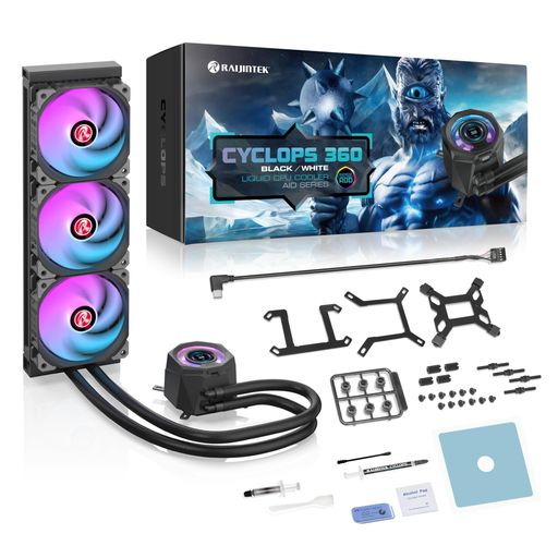RAIJINTEK ライジンテック CYCLOPS 360 BLACK AIO水冷CPUクーラー 、1.4インチLCDスクリーン、高性能液体金属熱伝導ペースト52W/mk (0R10B00228)｜HappyMasaya