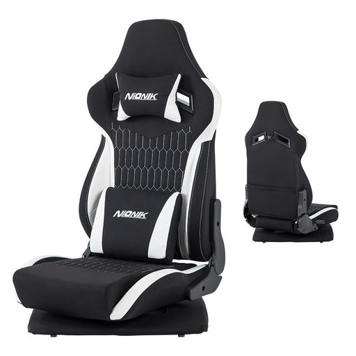 NIONIK ゲーミングチェア 180&deg;リクライニング ファブリック 回転座椅子 ひじ掛けなし ゲームチェア ランバーサポート 360&deg; 回転座面 ハイバック ブラック｜HappyMasaya