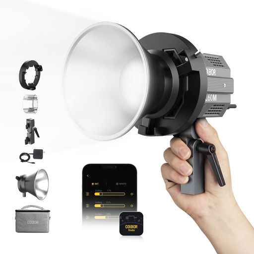Moman 撮影用ライト, COLBOR CL60M 超軽量 作業出力60W 色温度5600K CRI97 アルミ製 7種類照明効果 APP制御 Bowensマウント YOUTUBE 動画撮影 記念撮影, ビデオライト-定常光ライト USB対応|HappyMasaya