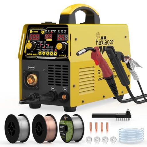 haxiaoer 多機能溶接機 アルミ溶接可能 110V/220V 最大出力200A ガスレスMIG/ガスMIG/シングルパルスMIG/リフトTIG/MMA/2T4Tスポット 6 in 1多機能MIG溶接機 液晶表示 シナジック制御 日本語取扱説明書付き｜HappyMasaya