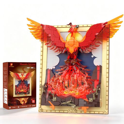 JMBricklayer フェニックス涅槃ブロックセット ライト 鳥モデル 3D動物壁掛けアートフレーム 大人向け 祝い・誕生日プレゼント 70017｜HappyMasaya