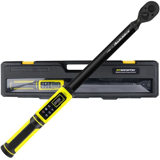 ATsafepro デジタルトルクレンチ 1/2&rsquo;&rsquo;ドライブ、5.1-340N.m 電子トルクレンチ、5単位 プラスマイナス2% 精度 双方向、ブザーとLEDアラート付きLCDスクリーン、バイク、バイク、車に最適｜HappyMasaya