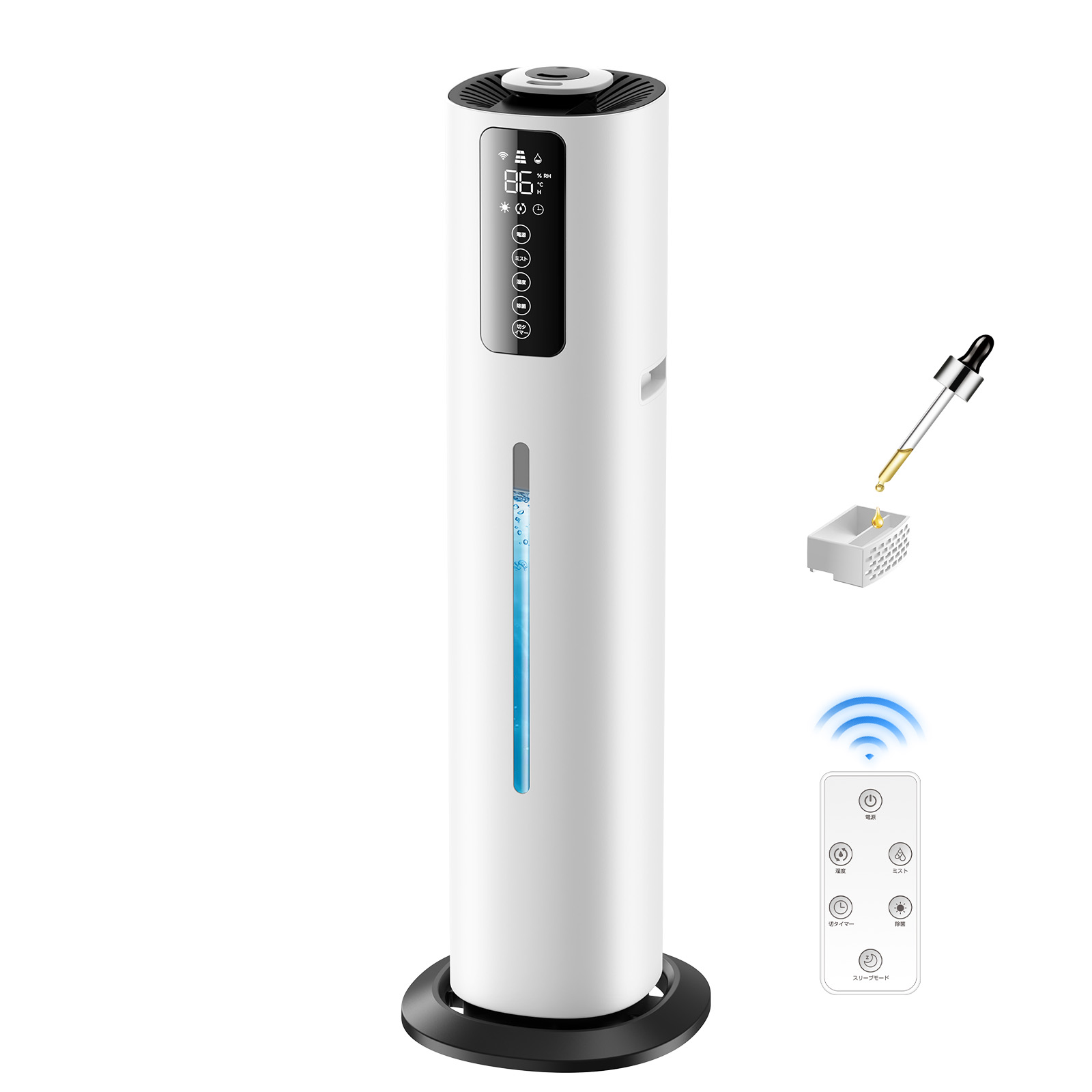 8L大容量！超音波加湿器 48時間連続稼働 上部給水 リモコン付き 湿度設定 新品 加湿器 超音波式 大容量 8L 超音波加湿器 タワー型 空気清浄機