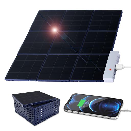 SolarBrick ソーラーパネル ポータブル充電器 9枚 セット [ くっつけて充電 マグネット式パネル拡張 超軽量 & 超小型 スマホ充電 USB 2ポート 太陽光発電 アウトドア 防災 iPhone iPad Android対応 ]｜Happy night Rainbow