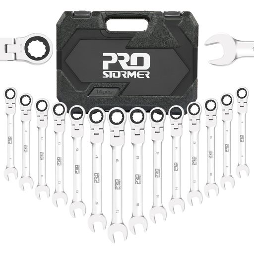 Prostormer フレックスラチェットレンチ 角度調整可能 72ギア ラチェットコンビネーションレンチセット 6-19mm 14本組 自動車修理 車メンテナンス 組み立て DIY 収納ケース付き｜Happy night Rainbow