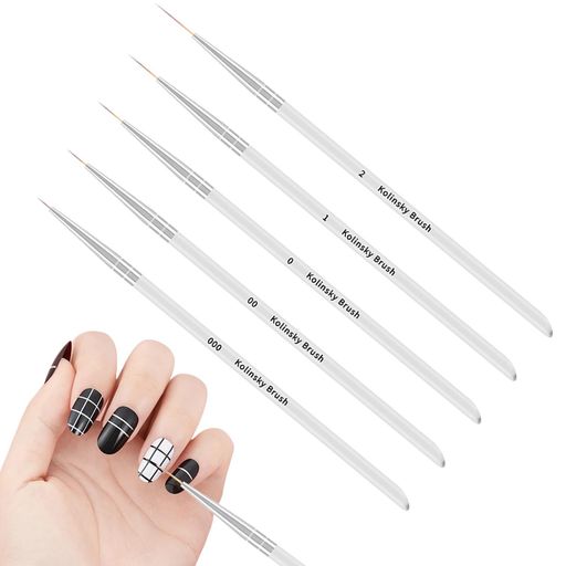 ネイルブラシ極細5本セットネイルライナー筆ジェルネイルブラシ線を引くネイルアートペンネイル筆6mm9mm12mm19mm24mm(クリア)画像