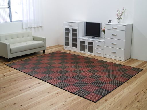 イケヒコい草花ござカーペット銀河レッド約261x352cm・江戸間6畳#4105506