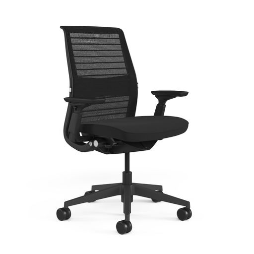 スチール写真容れもの(Steelcase)Thinkシンクオフィスチェア背:Licorice3DKnit座:Licorice5S26枠組み:Black黒いこと製造会社精神的な統合研ぎ澄ます品61.6Dx72.4Wx106.7H