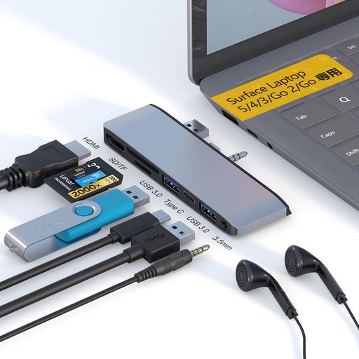 SurfaceLaptop6/SurfaceLaptop5/Laptop4/Laptop3USBハブ4K@30HzHDMI+USB3.0*2+Type-C+SD/TFカードスロット+3.5mmオーディオポートに拡張
