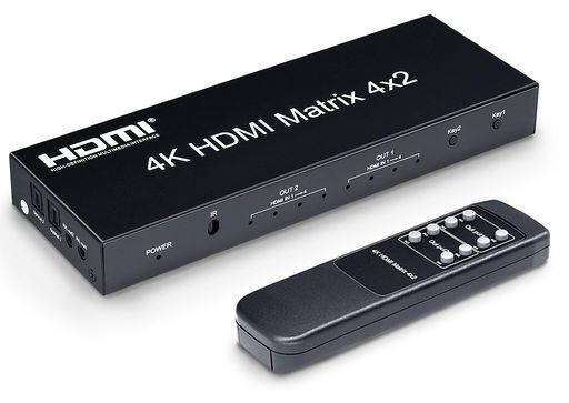 ELEVIEWHDMI切替器分配器マトリックス4入力2出力4KHDCP1.4音声分離機能(光デジタル・3.5mmステレオ音声出力)PS4・NintendoSwitch・ブルーレイレコーダーなど対応手動切り替えリモコン付き
