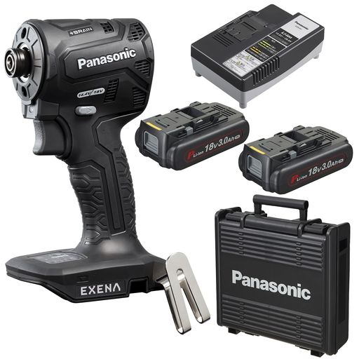 パナソニック(Panasonic)充電インパクトドライバーEZ1PD1スタンダードセット【ONEATTACH対応】(18V3.0Ah電池パックx2個/充電器/プラスチックケース付)EXENAデュアル(14.4V/18V対応)