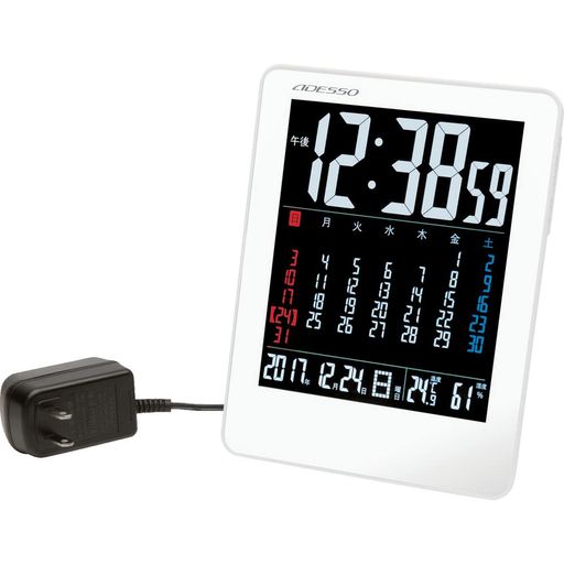 ADESSO(アデッソ) 置き時計 電波 デジタル カラーカレンダー 電波時計 温度 湿度 曜日 日付表示 置き掛け兼用 ホワイト NA-929|Happy night Rainbow