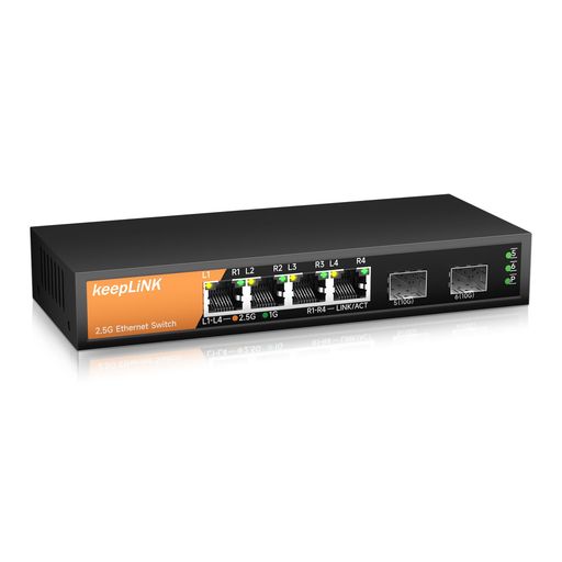 keepLiNK4ポート2.5GBASE-Tスイッチングハブ2つの10GbESFP+ポートメタル筐体ファンレス・設定不要静音設計