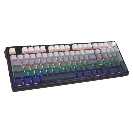 HUOJIゲーミングキーボードワイヤレス赤軸96%配列テンキー付き英語配列【BT/2.4GHz/USB-C有線】ホットスワップ対応ノブ付きRGBバックライト防滴&防水設計静音4000mAhバッテリー