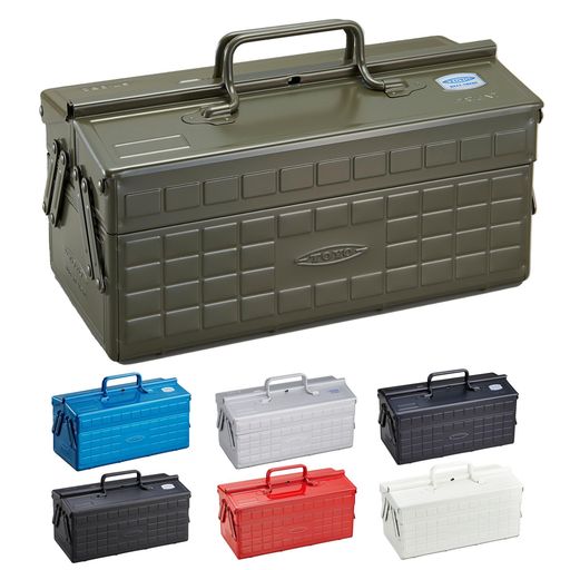 東洋スチール(TOYO)2段式スチール製工具箱ST-350モスグリーン【幅約35x奥行約16x高さ約21cm】日本製ツールボックス収納ボックス