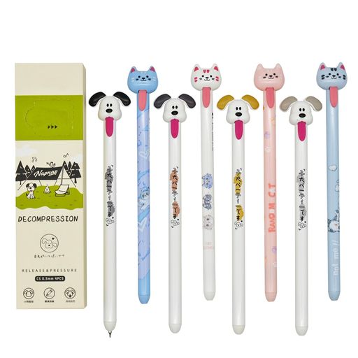 MAYDAHUI8本おしゃれ猫犬ボールペン0.5MM黒インクかわいいノック式動物ネコキャッツペンジェルボールペンかきやすい文房具オフィス贈り物画像