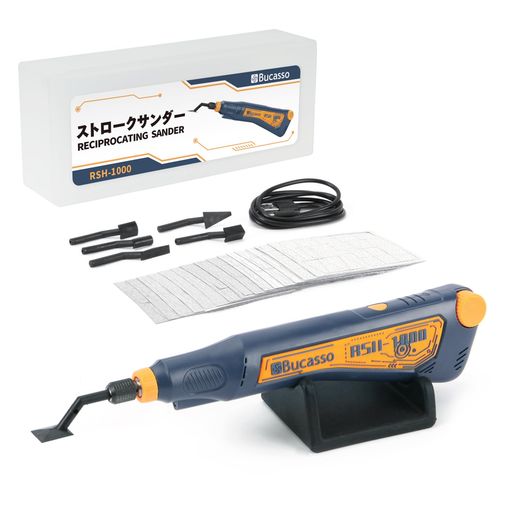 Bucasso ストロークサンダー バッテリー式 LEDライト搭載 無段階調速 最大8000回/分 プラモデルヤスリセット 先端アーバー6種 ヤスリペーパー 5種計15枚 ヤスリ加工・仕上げ RSH-1000(ブルー)|Happy night Rainbow