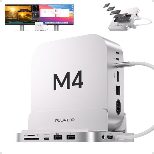 PULWTOP 9 in 1 USB C ハブ Mac Mini M4/ M4 Pro 2024用 ドッキングステーション M.2 SSDスロット付, 1 x HDMI 4K 60Hz, 2 x USB-A 2.0, 1 x 3.5mm Audio &|Happy night Rainbow