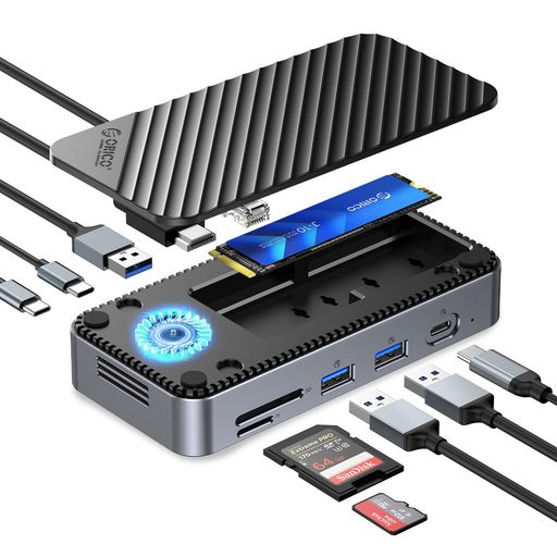 ORICO10-IN-1M.2ドッキングステーション10GbpsM.2SSD外付けケース付きUSBハブM.2NVMe/SATA両対応、4K@60Hz/10Gbps/5GbpsUSBポート/イーサネット/SD/TF3.0