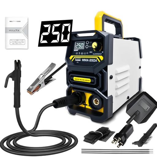 「職人監修シリーズ」MMA-250A溶接機 出力250A 60%使用率 アーク溶接 手棒溶接(MMA) リフト TIG(Lift TIG) 一台二役 100V・200V兼用 IGBTインバーター ホットスタート 被覆アーク溶接 コンパクト 1.8kg|Happy night Rainbow