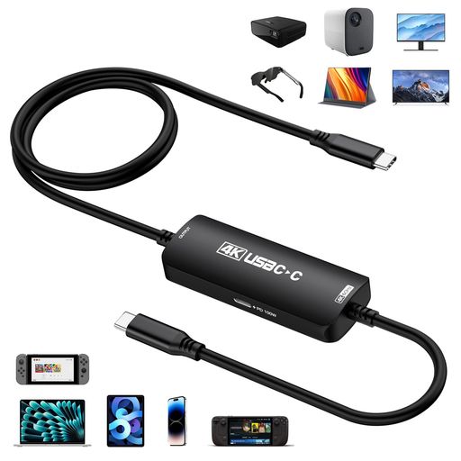 Guermok4K@60HzUSB-CtoARアダプター、6.56ftUSBCtoUSBCビデオケーブル(PD100W充電対応)、Switch2ドック、ARグラス、ポータブルモニター&Type-Cディスプレイ対応(ブラック)
