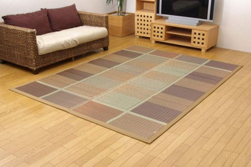 イケヒコい草ラグカーペット花ござF)FUBUKI江戸間4.5畳約261x261cmブラウン裏付きふっくら#4112304