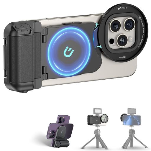 JJCMagsafe対応スマホグリップ+スマホレンズフィルターアダプターキットワイヤレスリモコン付きスマホスタンド自撮りグリップiPhone161514ProMaxPlusスマホ適用67mmフィルターに対応