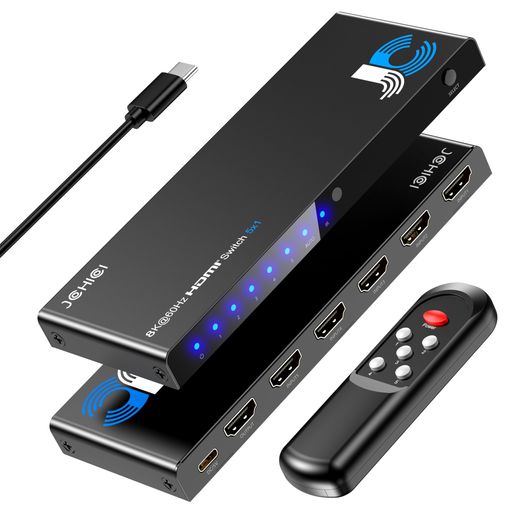 「8K安定した版」 HDMI うつり変わり器 5インプット1最終生産物 8K@60サイクル/4K@120サイクル/1080P@240サイクル HDMIうつり変わり器 JCHICI HDMI2.1セレクター 遠隔操作付き添い人 HDCP 2.3 HDR 3D相応う 選べる自動小銃・手動うつり変わり役立つこと