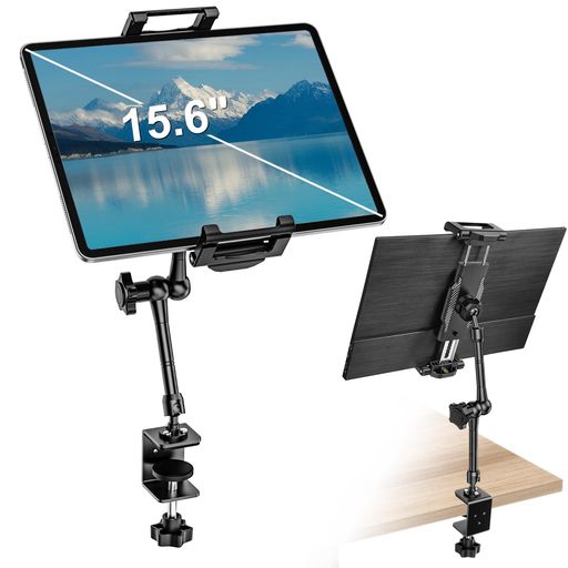 【2025新登場】Dosvsi15.6インチモバイルモニタースタンド金属製のベースとアームデスク用タブレットスタンド卓上モニター台安定360度回転横/縦/仰向け取り付け容易省スペース厚いケース…