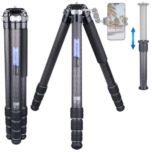ARTCISE202440mm直径カーボンファイバー材質三脚全高1930mm超高耐荷重25kg以上中心軸付きトラベル三脚全高5段ナットロック式収納バック付き旅行用(CS902C)
