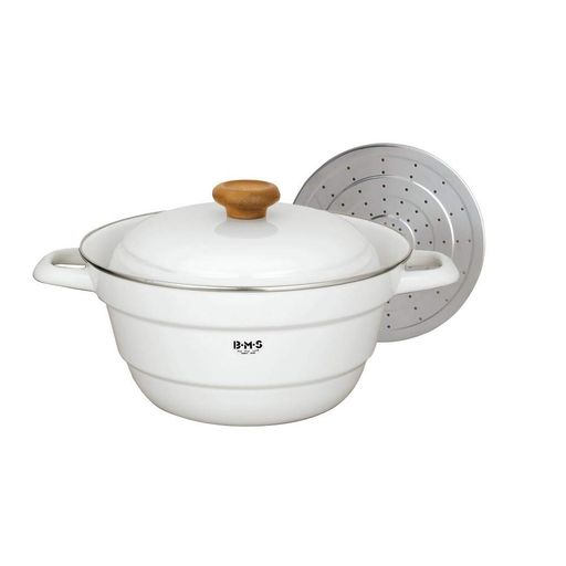 富士ホーロー茹でる煮る蒸す揚げる万能多機能鍋オールインワン27cmスノコ付ホワイトBMP-27FW・Y