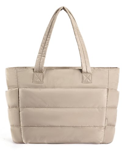 [BAGSMART]レディーストートバッグパフィートートバッグ手提げバッグ仕切り付き軽量大容量多収納トラベルバッグ旅行通勤キャメル