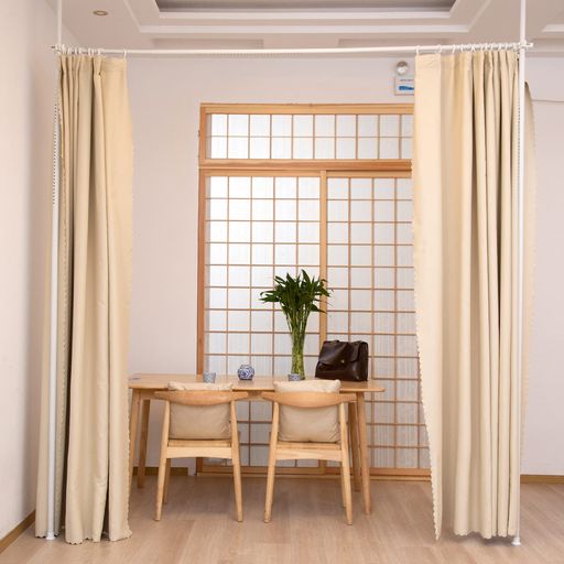 IMIEE つっぱり式 中仕切り お部屋中仕切り 中仕切り覆い布極点 つっぱり棒 パーテーション 覆い布線路 覆い布輪っか付 幅-高さ110糎-310cmx奥ふかさ9糎 (マッドホワイト,2極点)
