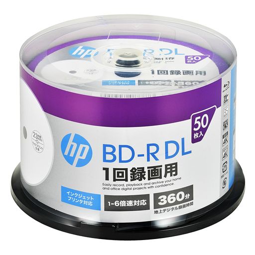 ヒューレット・パッカード(HP)1回録画用ブルーレイディスクBD-RDL50GB50枚ホワイトプリンタブル片面2層1-6倍速VBR260RP50SH1 TV・オーディオ・カメラ-録画・録音用メディア