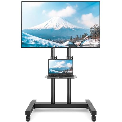 Rfiverテレビスタンドキャスター付tvstandき二重支柱設計32~75インチ対応テレビスタンドハイタイプ高さ調節可能棚付き耐荷重40kgVESA600X400mmまで省スペース家用・会社用・業務用