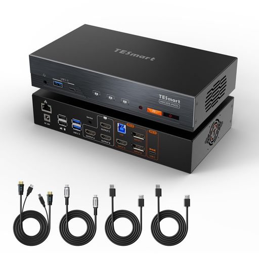 TESmart KVMスイッチ 2入力3出力 MacBookユーザー専用 USB-C+DP+HDMI DisplayLink技術対応 4K@60Hz ドッキングステーションKVM 切替器 2PC3モニター用 MacBook USB-Cポート|Happy night Rainbow