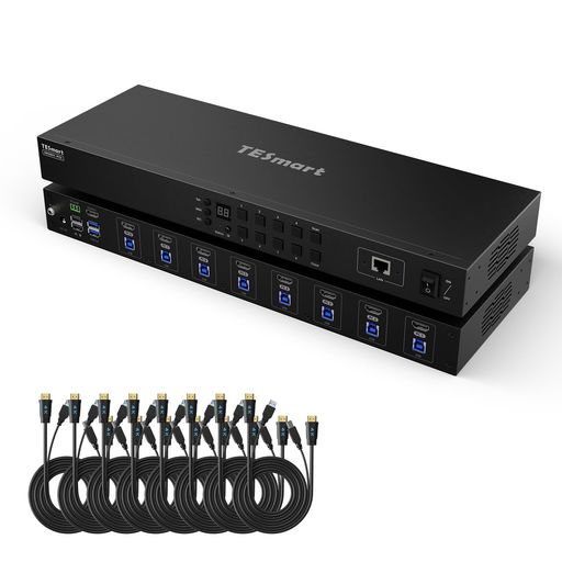 TESmartUSB3.0HDMIKVMスイッチ8入力1出力4K@60HzKVM切替器8ポートパソコン8台モニター1台切り替えEDIDエミュレーターホットキー切替RS232、LANポート自動スキャン、自動検出機能
