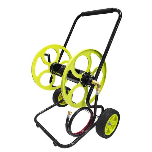 CXCESNS ホース巻き取り機 ホースリールトロリー 大型ホース収納ラック 25cmゴム車輪付き 鋳鉄ホース巻取機 防錆コーティング 庭の水やりや車の掃除に最適 直径15mmホース120m巻き用 (組立式…|Happy night Rainbow
