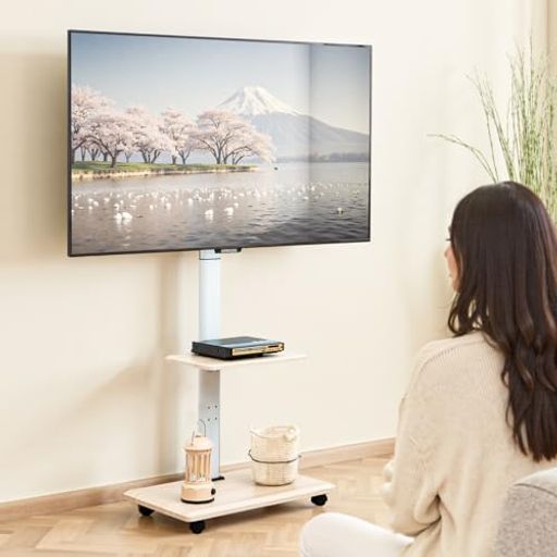 Qucoverテレビスタンドtvスタンド26~65インチ対応壁寄せtvstandテレビスタンドハイタイプVESA/横100~600mm/縦100~400mm耐荷重40kg高さ調節可能左右25°首振り可能棚板付き移動式